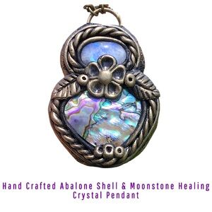 Handcrafted Abalone Shell & Moonstone Polymer Clay Healing Gemstone Boho Pendant